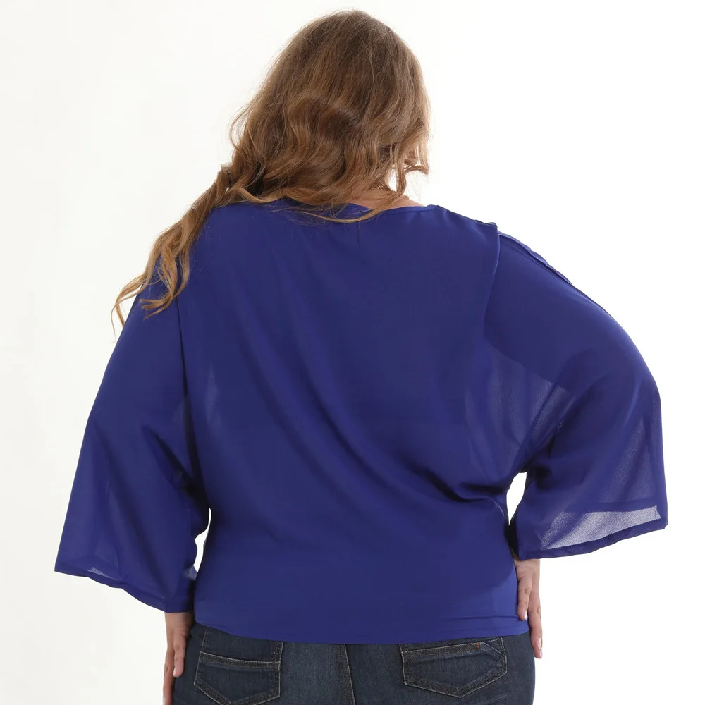 Большие размеры L-5XL шифоновые футболки с круглым вырезом летние женские