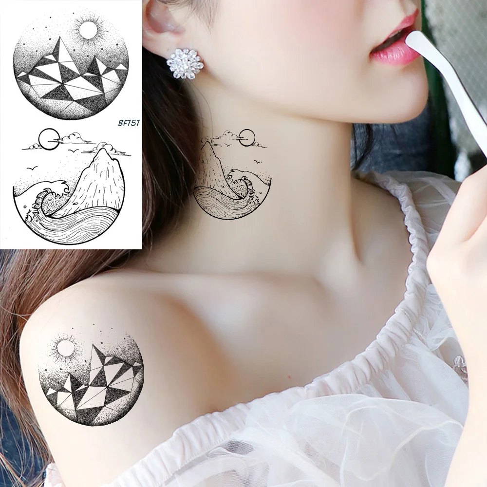 Водостойкие Временные татуировки для женщин и детей волнистые стильные горы