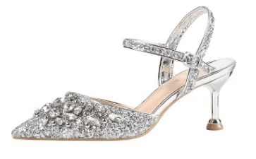 B silver 6cm heel Женские босоножки; модные золотистые туфли принцессы на высоком каблуке 10 см, 6 см, с пряжкой и ремешком; роскошный дизайн - Цвет: B silver 6cm heel