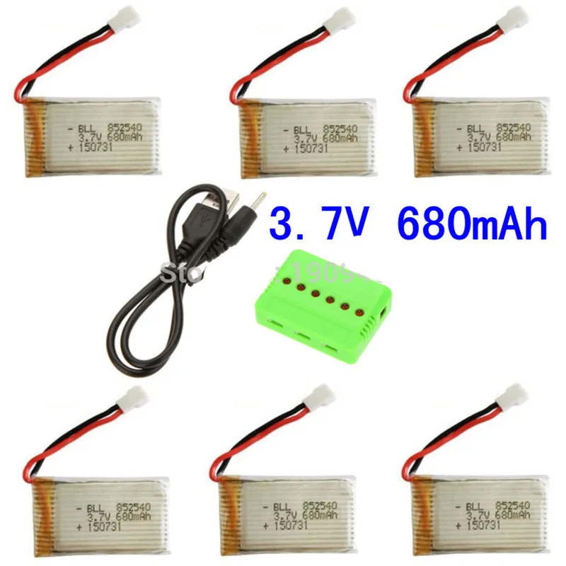 

Syma X5C 3,7 в 680 мАч 20C литий-полимерный аккумулятор W 6 в 1 USB балансирующее зарядное устройство для фотоаппарата X5A X5 X5SC X5SW H5C V931 CX30W CX30 RC Drone 6 шт.