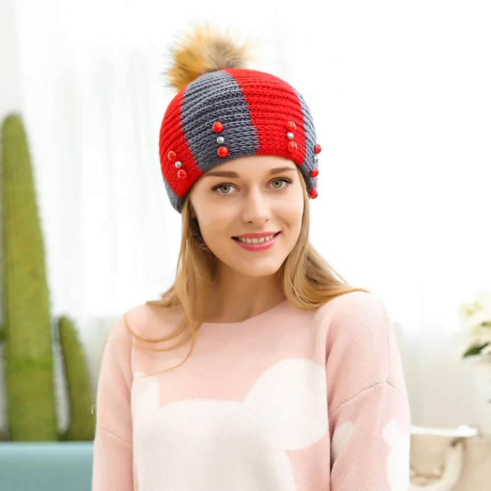 Для женщин жемчужина шерсти зимние Шапки Обувь для девочек вязаная шерстяная
