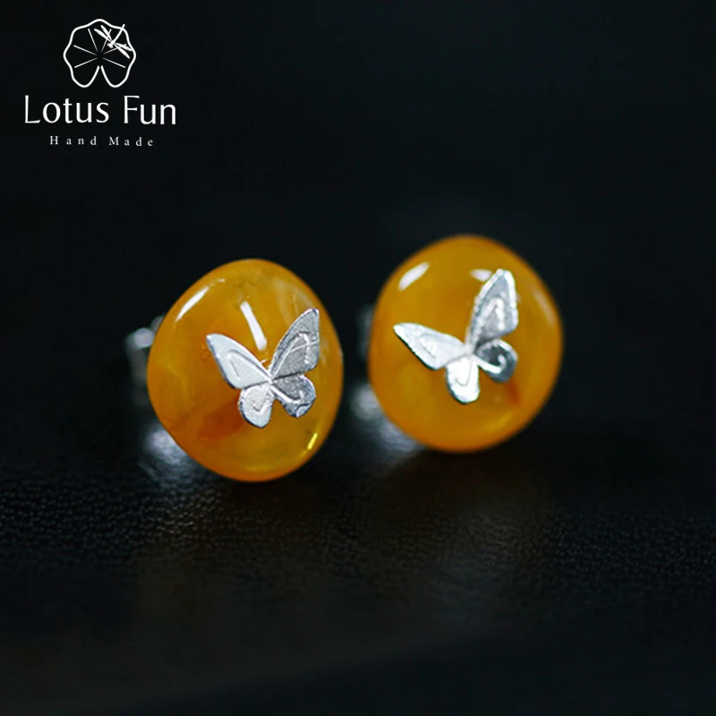 Lotus Fun реальные стерлингового серебра 925 натуральный янтарный камень ручной