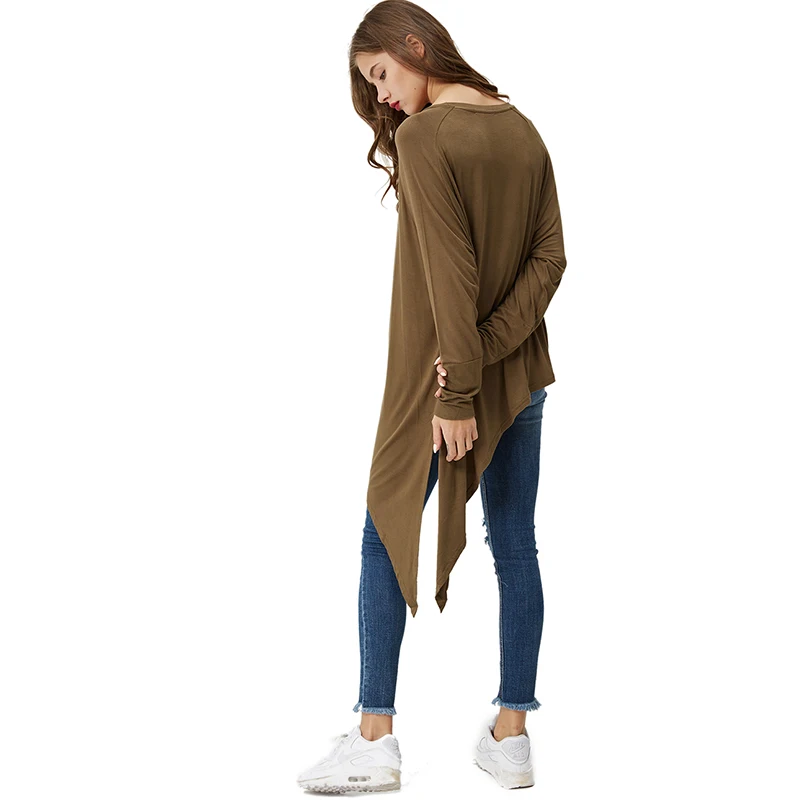 Женская ассиметричная футболка с длинным рукавом Повседневная однотонная