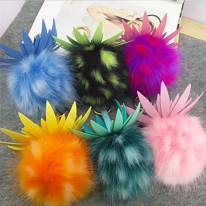 6 цветов пушистые брелоки из искусственного кроличьего меха в форме ананаса с