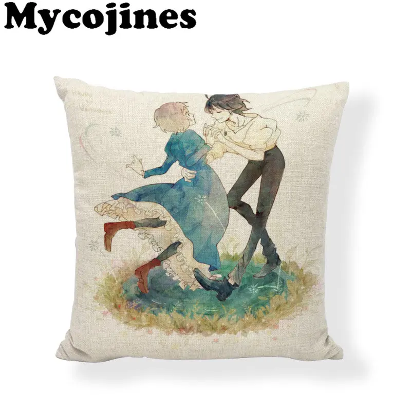 Cartoon Cushion Cover 45x45cm Animation Woman Child Green Home Bedroom Dormitory Sofa Decoration Linen Holiday Gift Pillow Case | Дом и сад