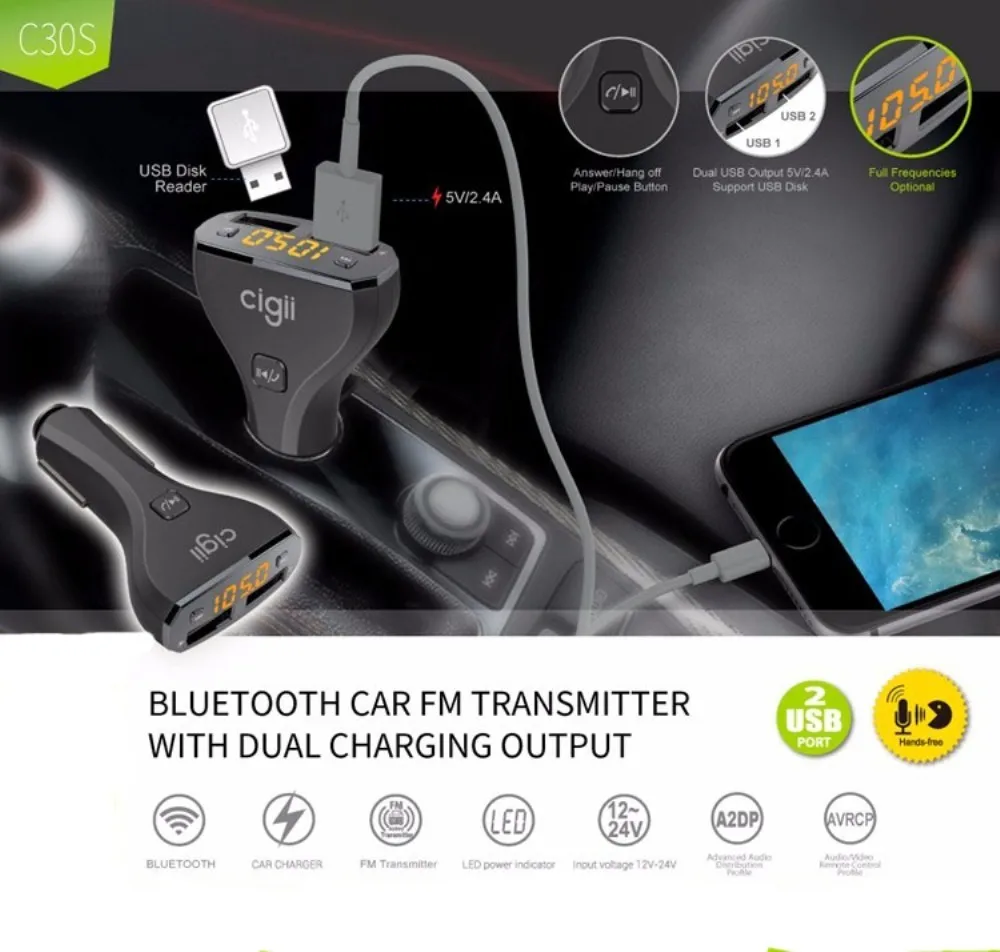 FM трансмиттер автомобильный с Bluetooth и 2 usb портами|car bluetooth handsfree kit|bluetooth car kitbluetooth kit