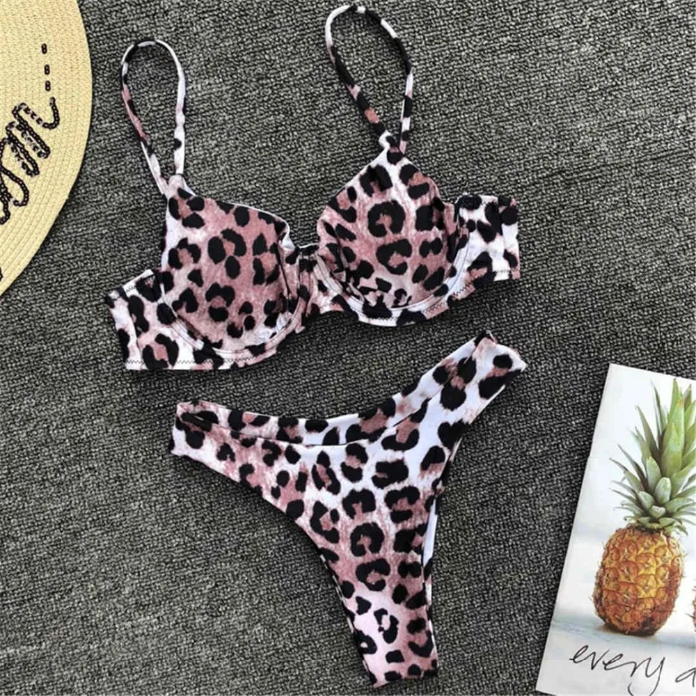New Sexy Leopard 2018 Bikini Women Swimwear Female Swimsuit Two-pieces set Underwire Bather Bathing Suit Swim Wear K872 | Женская одежда