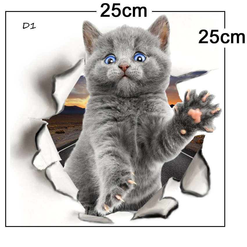 

Hole View Cat Dog 3D Wall Sticker Bathroom Toilet Kids Room Decoration Wall Decals Sticker Refrigerator Waterproof Poster