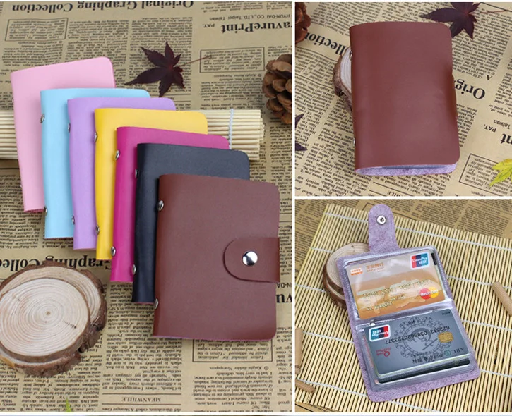 

Fashion 24 Bits Useful Business Credit Card Holder PU Leather Buckle Cards Holders Organizer Manager For Women Men #04