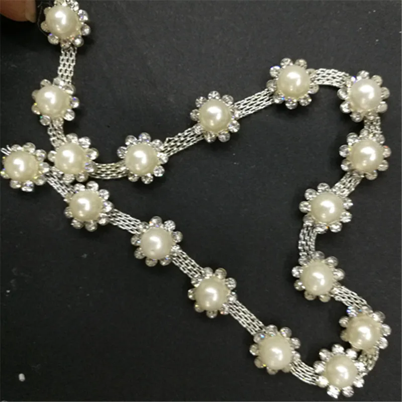 new hot 1 Yard 8mm Pearls Crystal Rhinestone Applique Strass Trims Silver Base Sewing Accessories free shipping | Дом и сад
