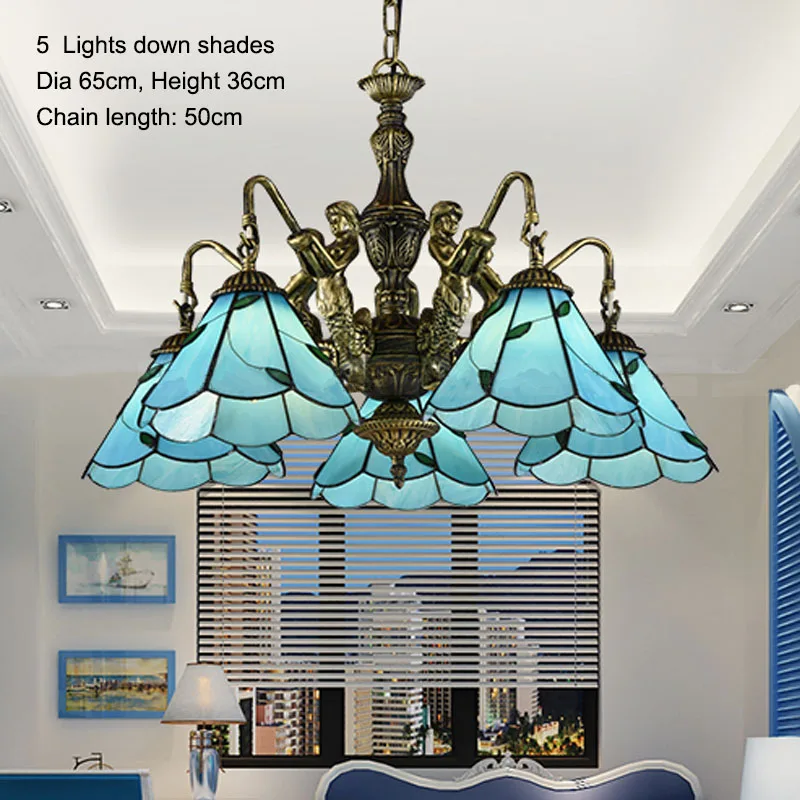 Средиземноморская лампа с небесно голубыми абажурами вверх/вниз ретро люстра
