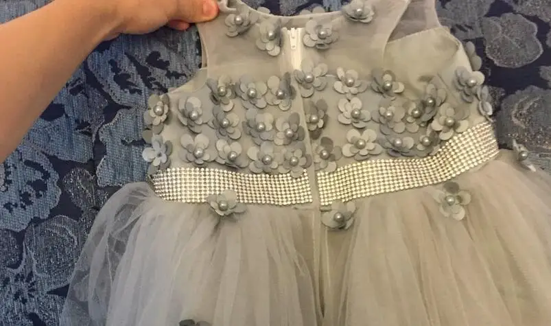 Вечернее платье принцессы из серебра 2017 пробы с аппликацией бисера свадебное