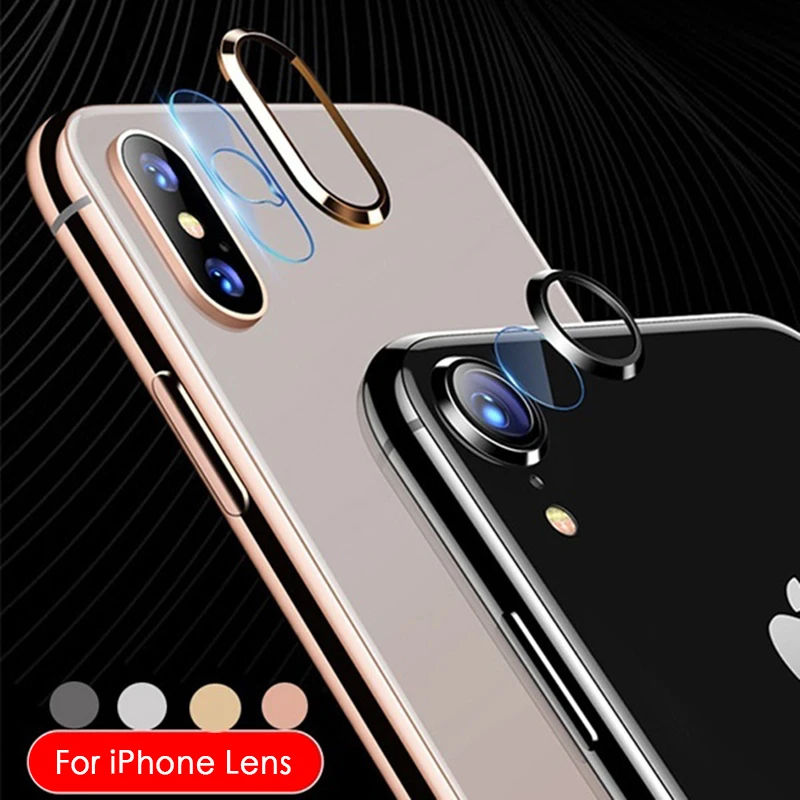 Metal Camera Lens Protective Ring+ Lens Protector 6D Transparent Tempered Glass Film For iPhone 6 6s Plus 7 8 Plus X XR XS Max