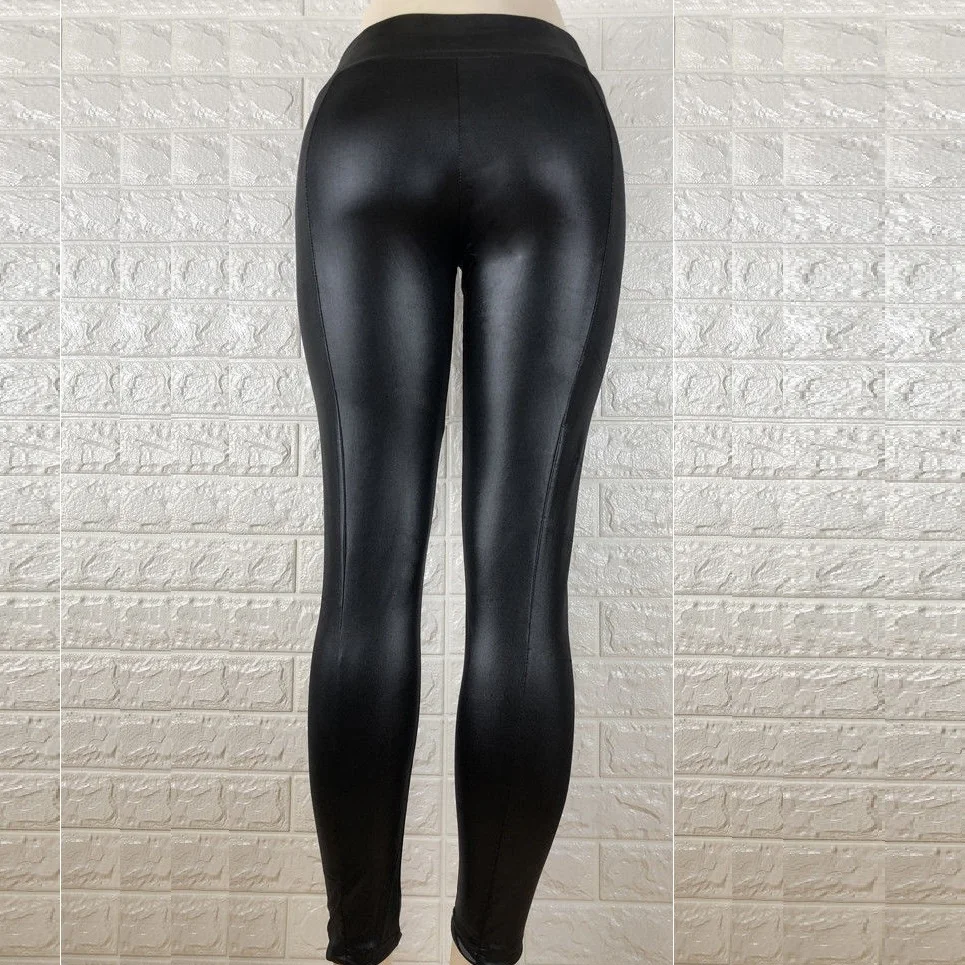 Пикантные женские черные кожаные мотоциклетные штаны из искусственной кожи с