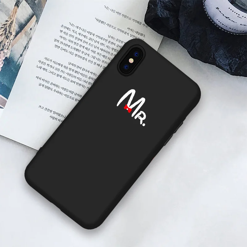 Чехол для телефона, чехол для iPhone 6, 6S Plus, X, XR, 5, SE Plus, романтическая пара, бант, Mr Mrs, черный, мягкий чехол для телефона, для iPhone 8, 7 Plus