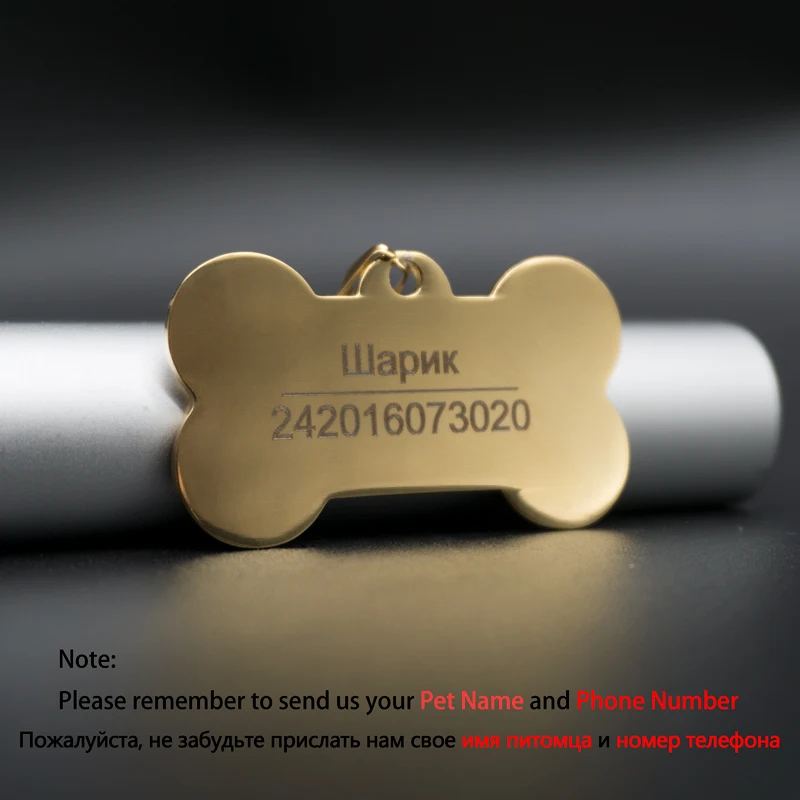 Golden-Bone Персонализированные Бирки Для Собак из нержавеющей стали с именем Выгравированные ID бирки для ошейника для собак анти-потеря питомца кулон-табличка с именем для питбуля лабрадора - Цвет: Golden-Bone