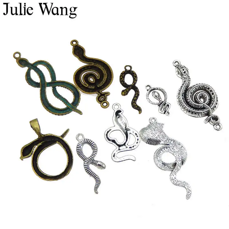 Julie Wang, 9 шт., подвески в виде змеи, смешанные цвета, сплав, животное, античная бронза, серебро, ожерелье, браслет, ювелирное изделие, аксессуары, украшение