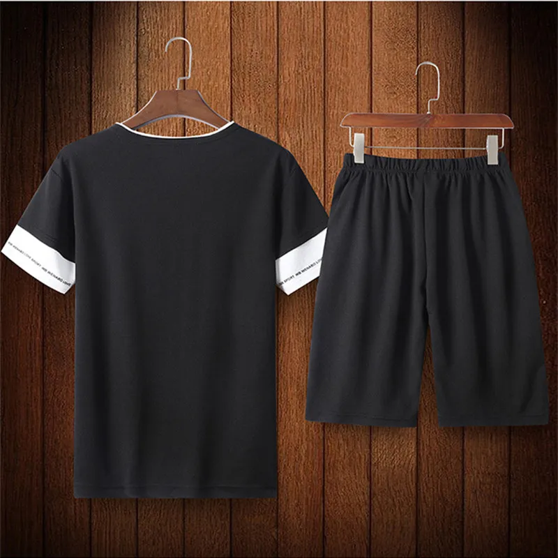 Men Set 2019 New Summer Tracksuit Short-Sleeved T Shirt Shorts Sets Casual Male Sweatshirt Plus Size 5XL Sportswear Suit | Мужская