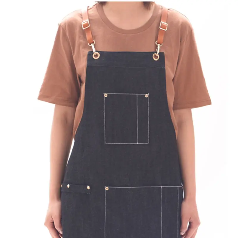 Черный джинсовый фартук K9N кожаный ремешок с перекрестной застежкой бариста