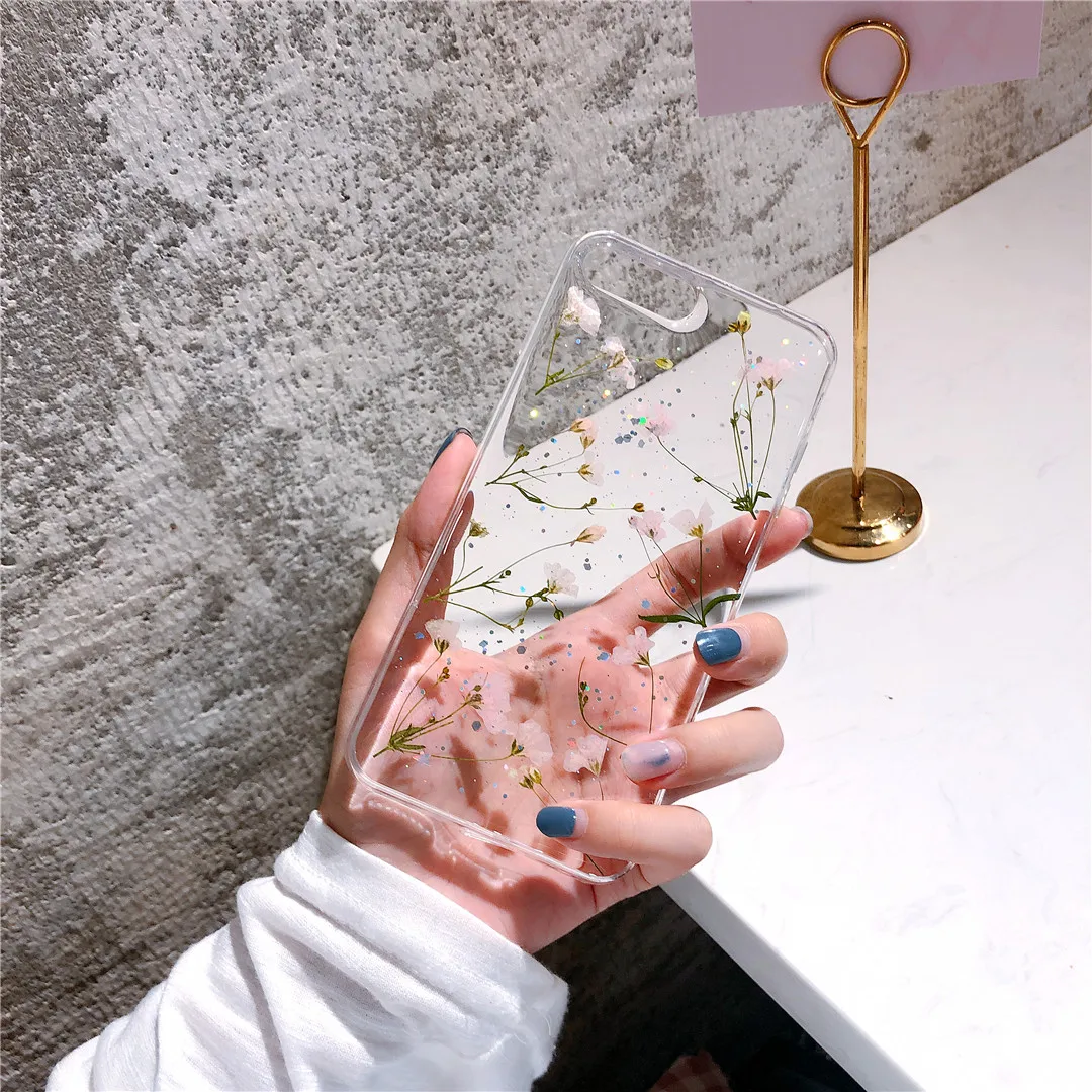 Dried Real Flower Phone Cases For iphone 6 6s plus 7 8 Plus X Transparent Soft TPU Case Back Cover |