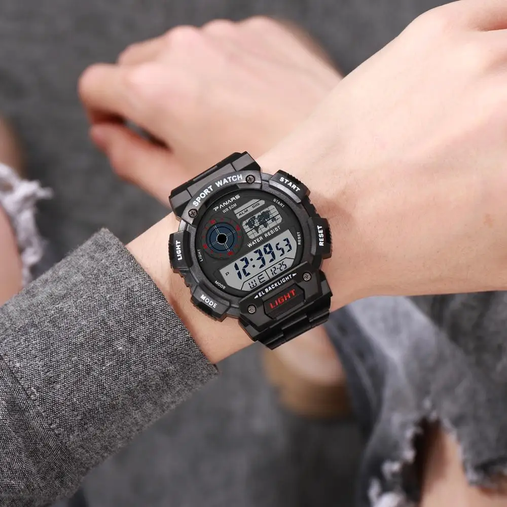 SYNOKE Для мужчин цифровые часы Роскошные Серебристые Нержавеющая сталь будильник