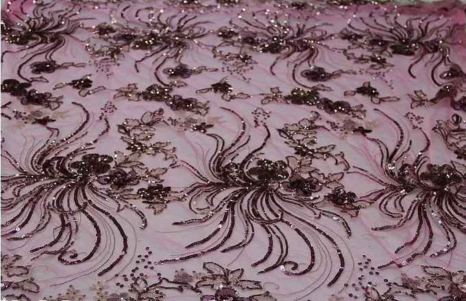 

Free Shipping, Red embroidery net yarn gold thread embroidered paillette lace fabric material, wedding clothing fabric diy cloth