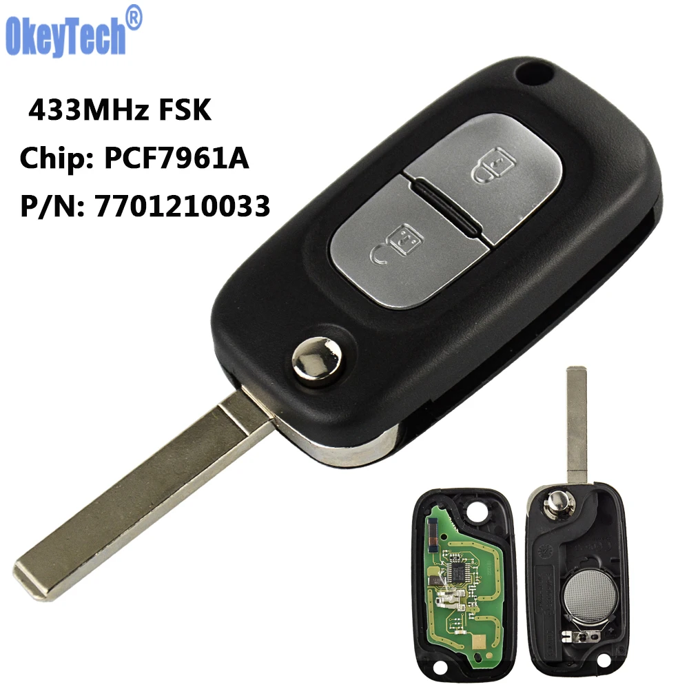 OkeyTech дистанционный флип-ключ 2 кнопки 433 МГц PCF7961A чип для Renault Clio III Kangoo Master Modus Twingo номер 7701210033