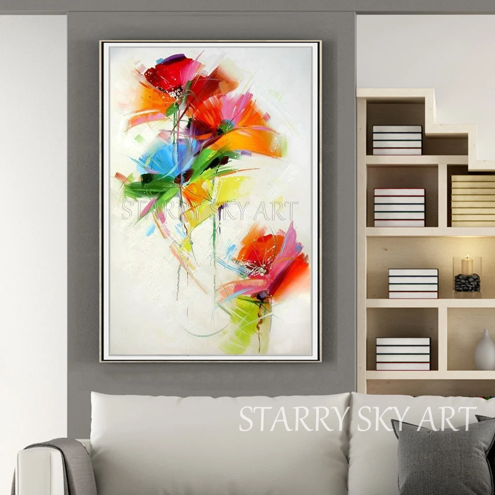 Специальные Wall Art Ручная роспись высокое качество свет Цвета Рисование акриловыми красками цветок на холст белый цветок масляной живописи для Wall Art