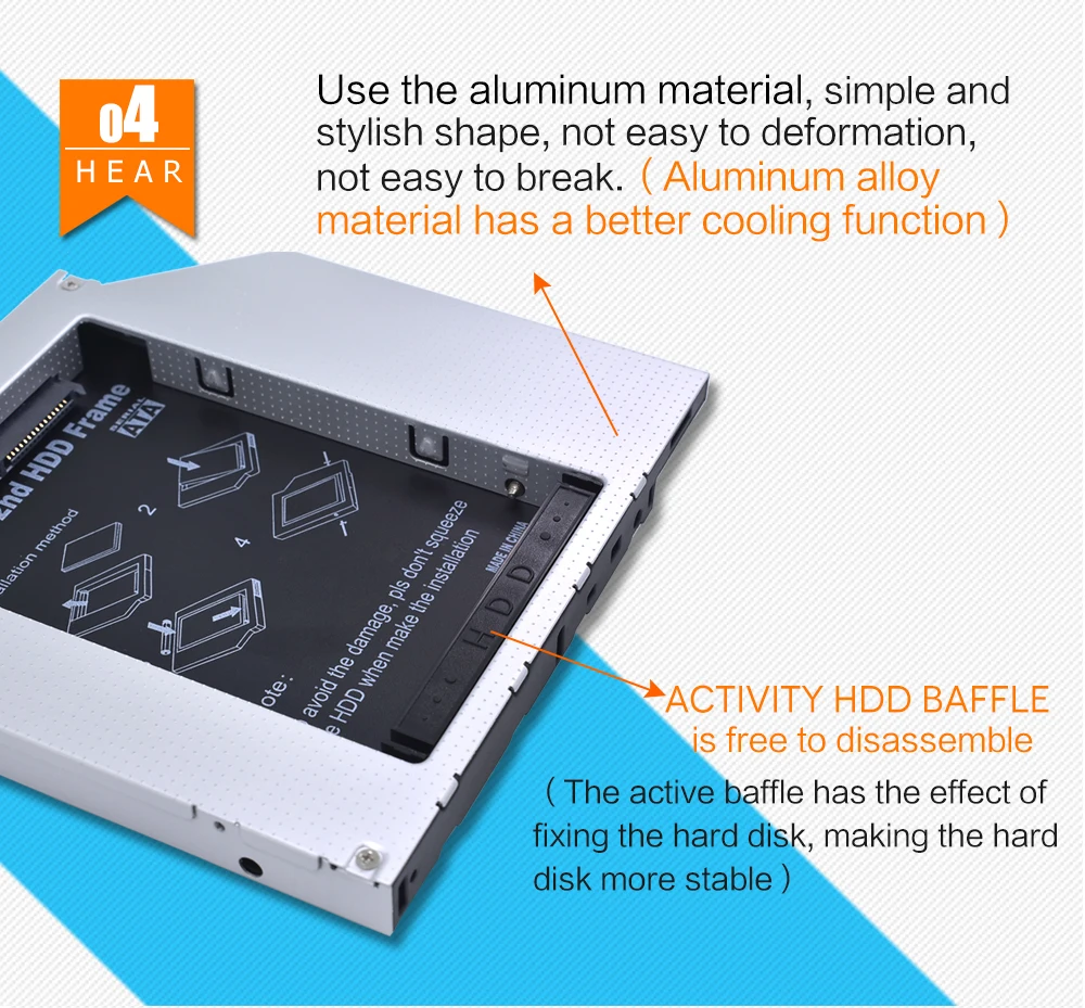 TISHRIC для ноутбука ODD DVD-ROM Optibay алюминиевый 2-ой HDD Caddy 12,7 мм IDE to SATA 2,5 дюймов чехол для SSD, HDD корпус