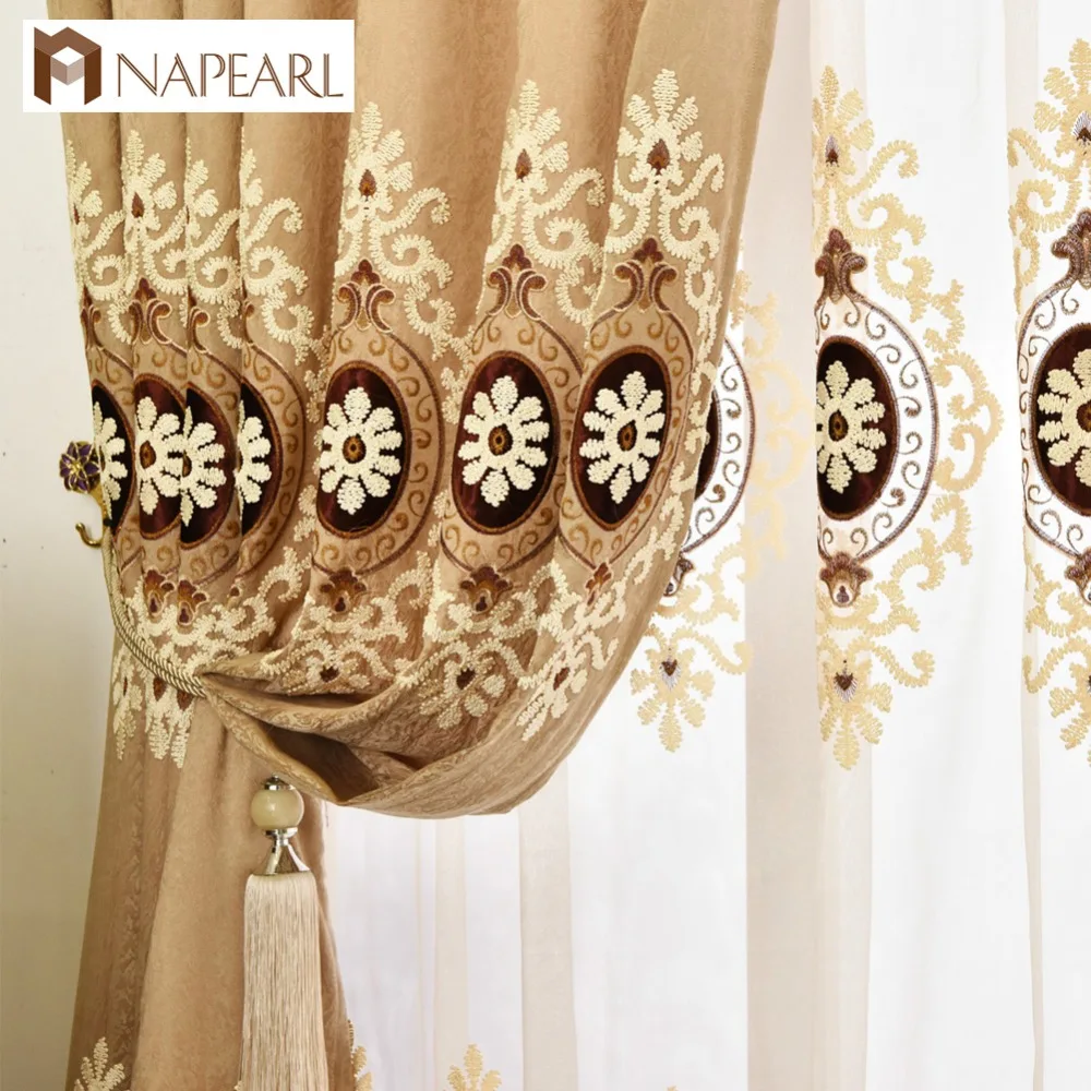 NAPEARL вышитые шторы современный синий простыня окна для гостиная роскошные
