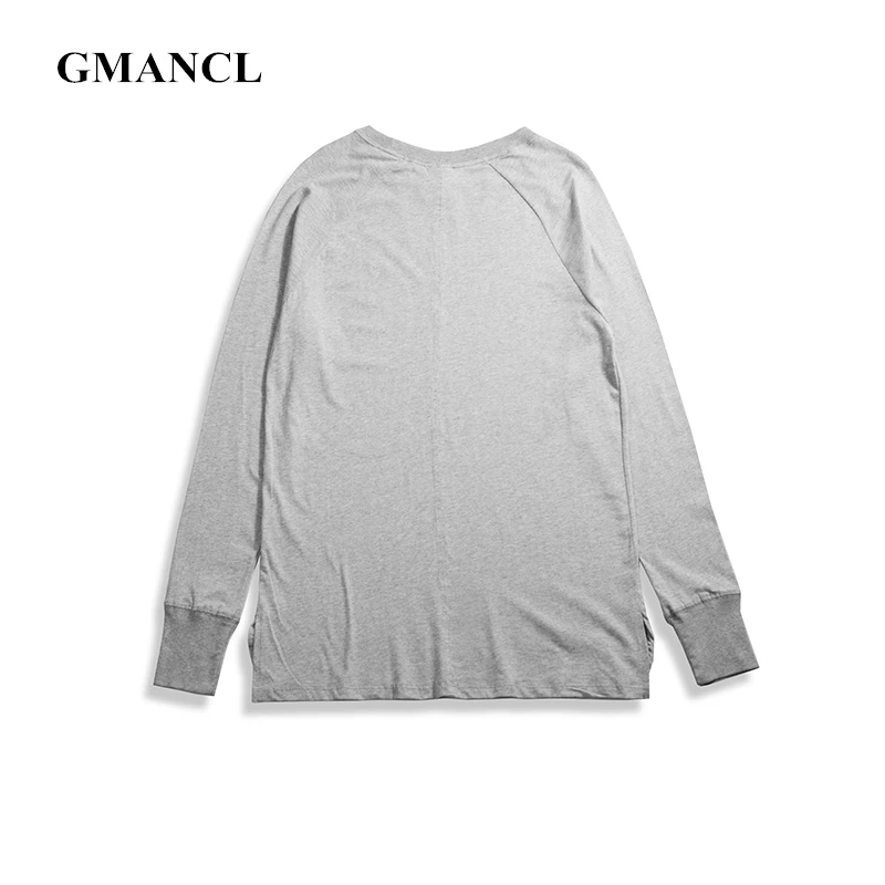 Мужская свободная футболка GMANCL повседневная Однотонная с длинным рукавом и
