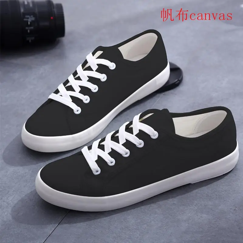 black-canvas Классические кроссовки с вулканизированной подошвой; женские кроссовки; женская парусиновая Обувь На Шнуровке; обувь с закрытым носком; Basket Femme; белые кроссовки; zapatos mujer - Цвет: black-canvas