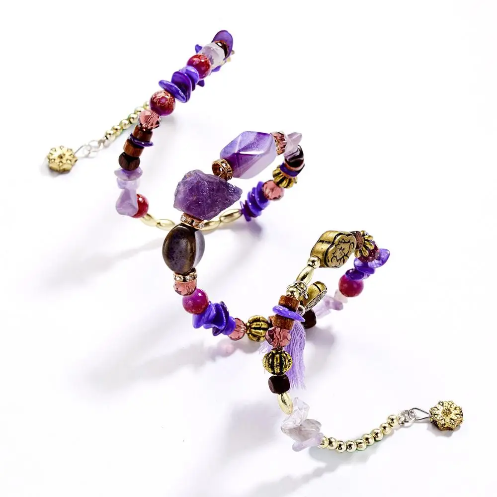 Браслет DoreenBeads многослойный из натурального камня с кисточками многоцветные