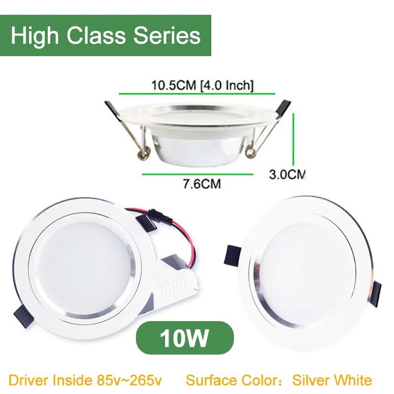 10W High Class 105mm Kaguyahime светодиодный светильник 3 Вт 5 Вт 9 Вт 15 Вт 18 Вт серебристо-белый ультра тонкий светильник AC110V 220 в 240 В Круглый Встраиваемый светодиодный точечный светильник - Испускаемый цвет: 10W High Class 105mm