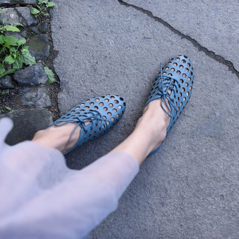 

Artmu Original Hollow Retro Female Shoes Comfortable Soft Strap Women Sandals Summer New Genuine Leather Handmade Flats 839-6