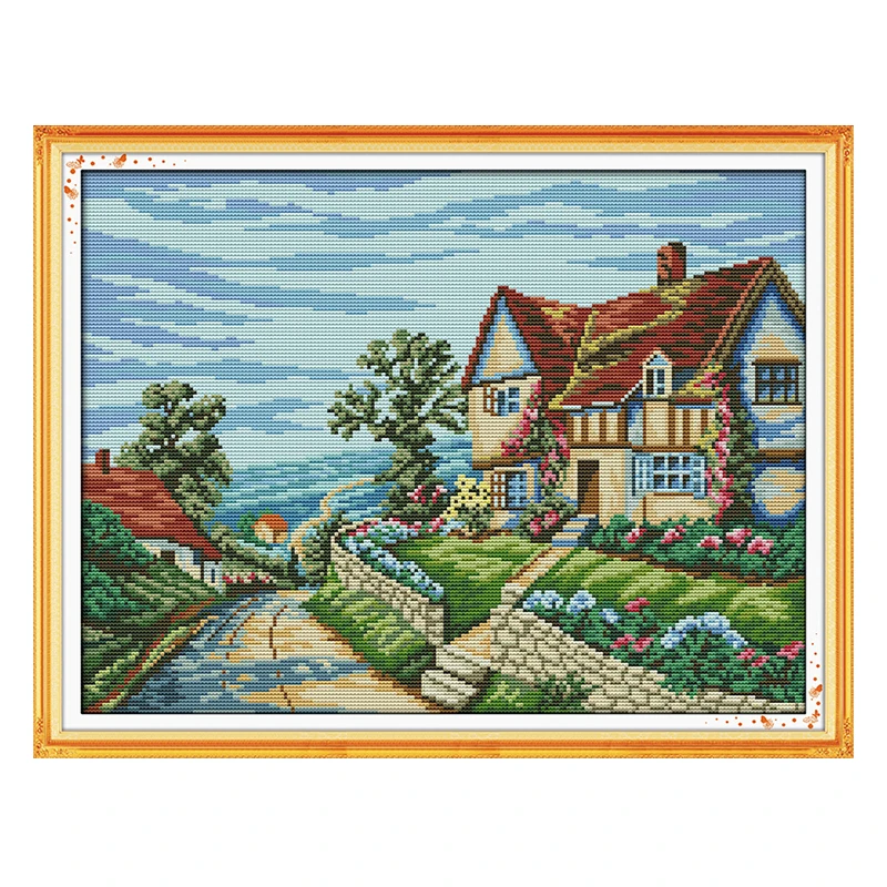 Joy Sunday crossstitch красивый деревенский пейзаж DMC14CT11CTcottonfabric гостиная столовая