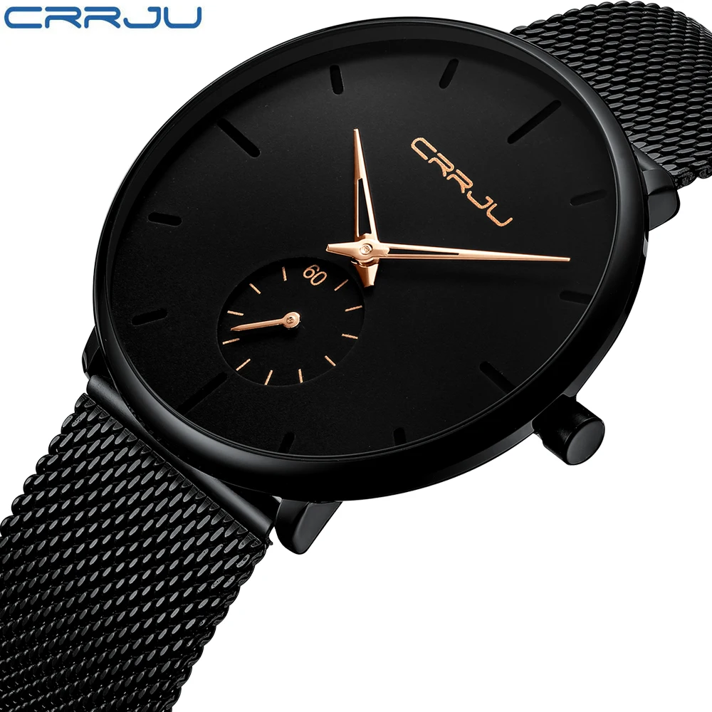 

Crrju Fashion Mens Watches Top Luxury Brand Quartz Watch Men Casual Business Mesh Steel Waterproof Sport Watch Relogio Masculino