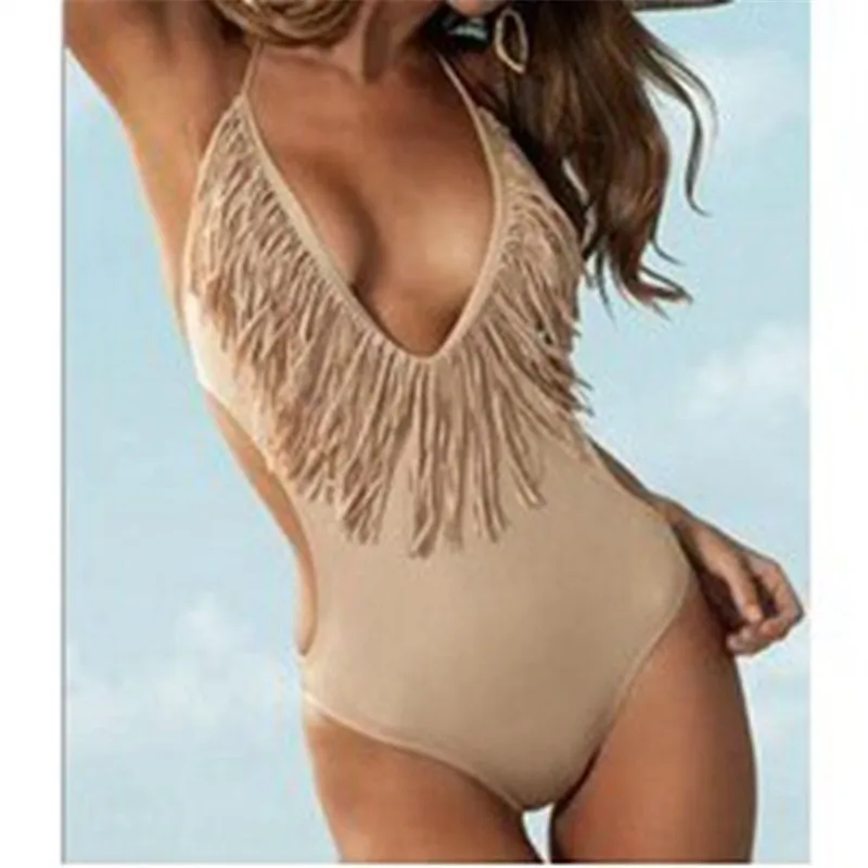 Women's bikini acrylic cotton piece tassel swimsuit sexy black white large size | Женская одежда