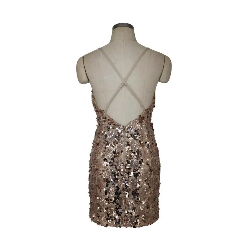 Женское облегающее мини платье SexeMara розовое золотистое синее с V образным