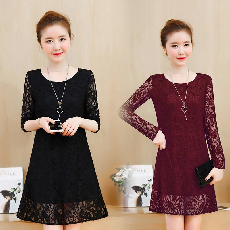5XL винтажное кружевное платье женское 2019 весеннее Новое Женское с длинным