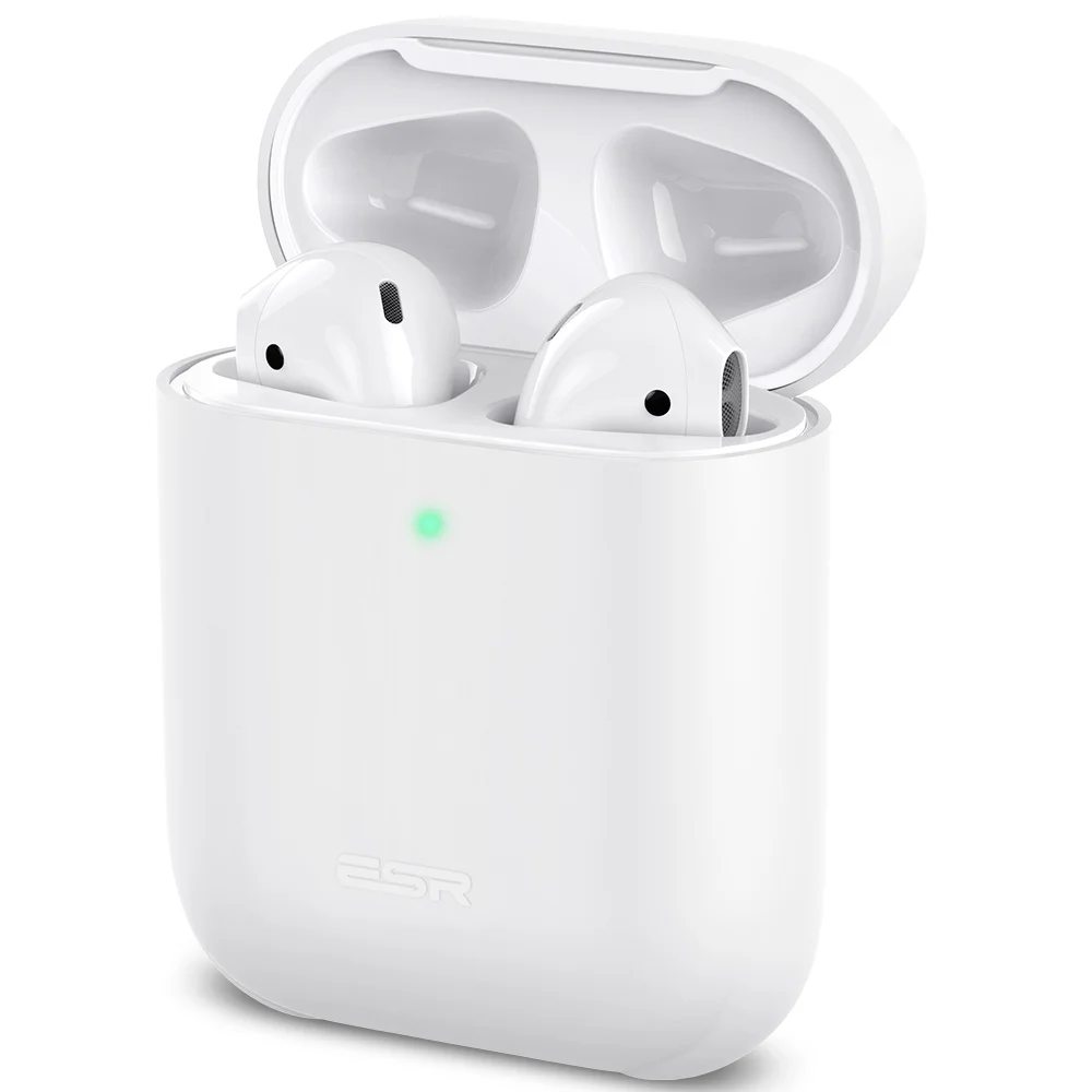 White ESR ультратонкий кожаный чехол для AirPods, чехол для зарядки, Тонкий силиконовый чехол для AirPods 2, видимый передний светодиодный противоударный чехол - Цвет: White