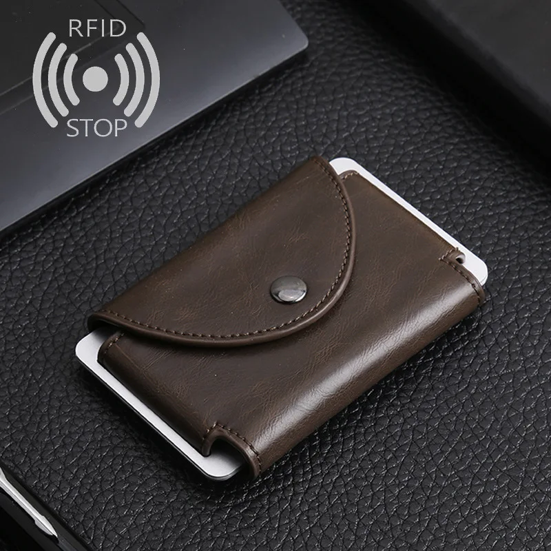 Металлический crazy horse PU держатель для кредитных карт RFID главный дорожный мини
