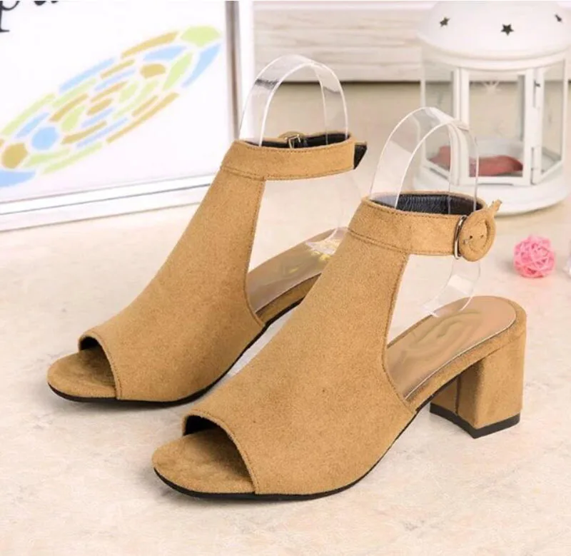 KNCOKAR In the summer of new-style hollow matte suede with a bold heel and high sandals for lady's sandals. | Обувь