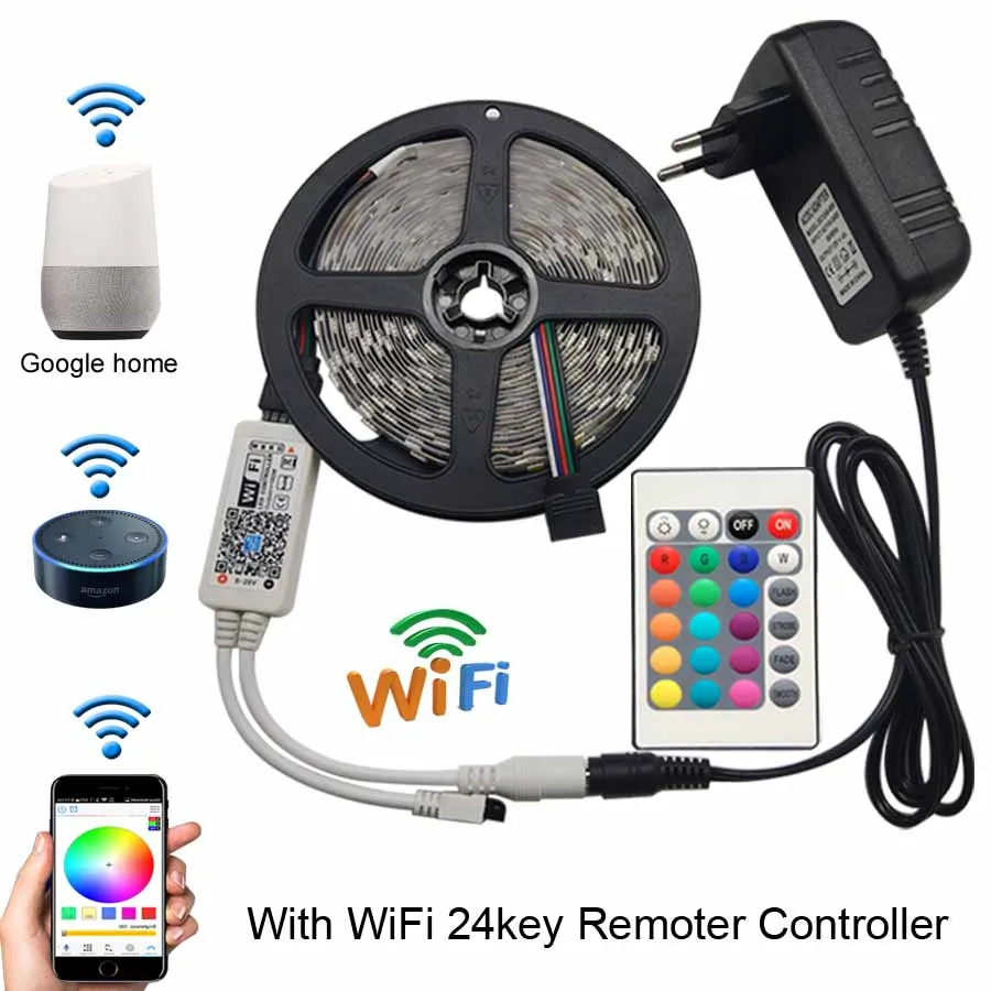 Светодиодная лента 5050 RGB RGBW/RGBWW WiFi 10 м 5 м DC 12 В 5050 RGB Светодиодная лента RGBW полоса гибкий светильник WiFi 24 клавиши контроллер адаптер - Испускаемый цвет: WiFi Controller Set