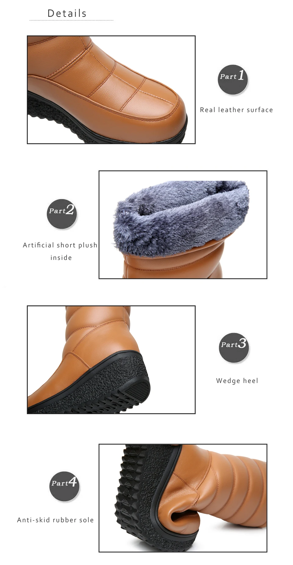 New Winter Mid Calf Boots Women Genuine Leather Boots Wedges Round Toe Mid Heels Boots High Quality Shoes Size 34-41 M4.0