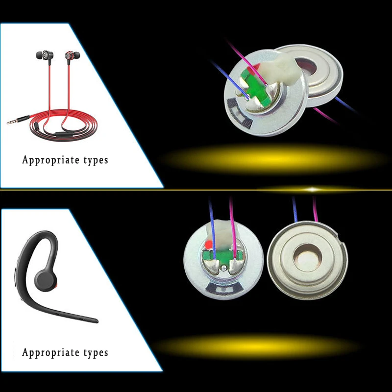 

TONLEN 2pcs Round 10mm 3mW16ohm Bluetooth Headphone Speaker Unit Copper Ring Bio-Diaphragm Full Frequency Headphone Speaker Unit