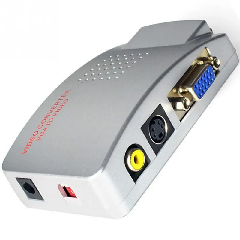 Серебряный ПК VGA к ТВ AV RCA адаптер сигнала конвертер видео переключатель