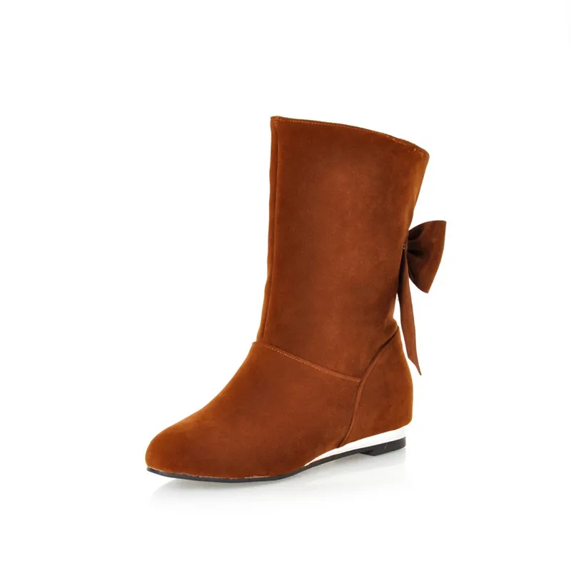 

XJRHXJR Brand Woman Round Toe Flat Half Boots Women Fashion Flock Slip On Mid Calf Shoes Autumn Winter Botas Footwear Size 34-49