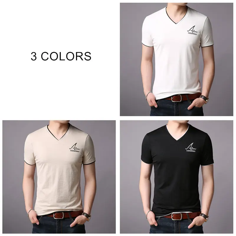Мужская хлопковая футболка с коротким рукавом V-образным вырезом | одежда