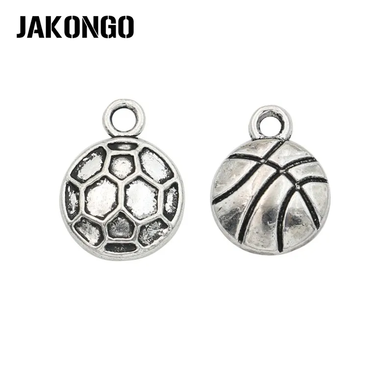 

JAKONGO Античная Посеребренная футбольная баскетбольная подвеска Подвески для изготовления ювелирных аксессуаров браслет DIY 15x11 мм 25 шт./лот